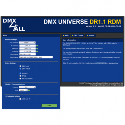 DMX UNIVERSE DR1.1 RDM